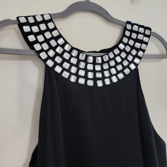 Alice and Olivia Vintage Black silver glass Rhinestone Silk mini dress 20s 60s - Picture 5 of 12